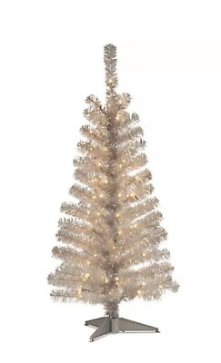 #ad National Tree TT33 300 40 4 ft Pre Lit Artificial Christmas Tree Silver $39.99