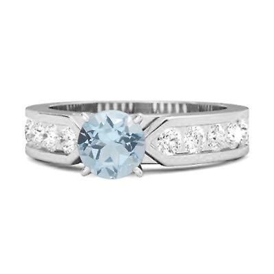 #ad Solitaire Round Blue Topaz Gemstone 925 Sterling Silver Women Wedding Ring $10.00