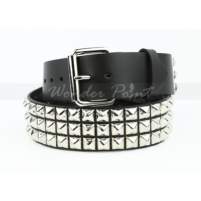 #ad 3 Row Silver Pyramid Studded Made Belt Genuine Leather Punk Rock Gothic $15.09