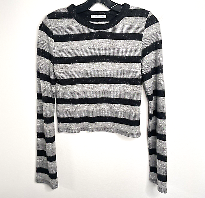 #ad Zara Sweater Womens Size Medium Striped Gray Metallic Silver Knit Holiday Party $14.00