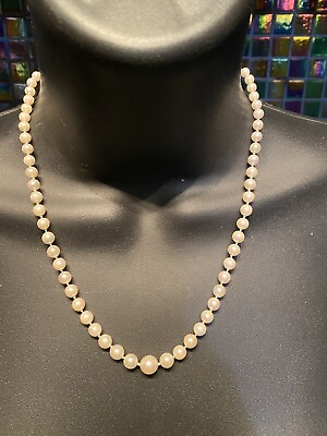 #ad Vtg 14K GOLD A1 QUALITY GENUINE ROUND WHITE 5 8 mm Graduated PEARL 18quot; NECKLACE $295.00