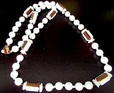 #ad MIRIAM HASKELL White Glass amp; Chocolate Brown Bead Vintage Necklace $149.99