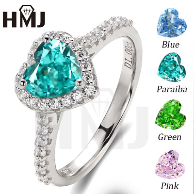 #ad 925 Sterling Silver Heart Cubic Zirconia Women Wedding Rings Jewellery Xmas Gift $35.99