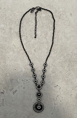 #ad Joan Rivers Y Faceted Crystals Rhinestones Blk Gunmetal Tone Necklace $15.50