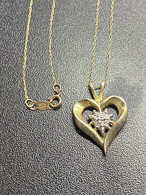 #ad GTR 10K Gold Diamond Heart Shaped Pendant 19quot; Necklace Solid Gold $86.00