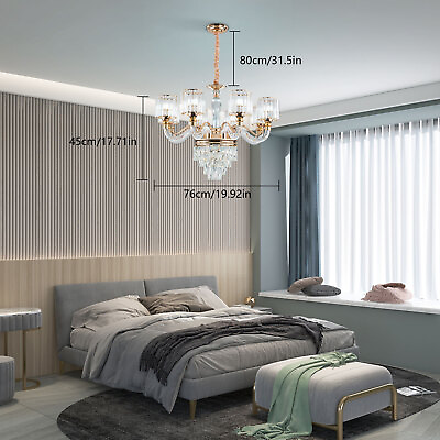 #ad 8 Lights Gold Large Crystal Chandeliers Ceiling Light Fixture for Living Room US $284.05