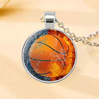 #ad Punk Basketball Pattern Round Pendant Necklace Special Gift $12.75