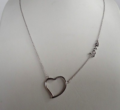 #ad 925 STERLING SILVER DESIGNERS quot;HEART amp; LOVEquot; PENDANT NECKLACE TOP QUALITY $49.56