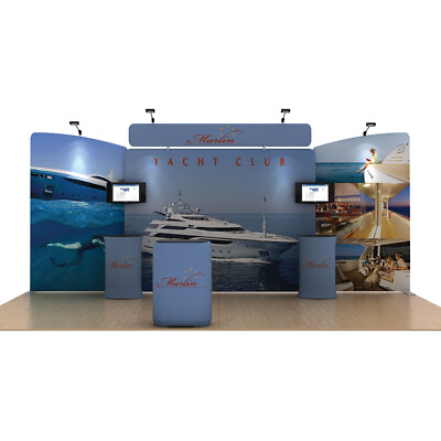#ad 20ft Custom Trade Show Display Booth Back Wall with Podium Spotlights TV Bracket $1798.00