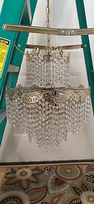 #ad Beautiful Vintage Swarovski Crystal Brass Chandelier. Unmarked $350.00
