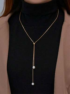 #ad 1pc Faux Pearl Decor Pendant Sweater Chain Adjustable Y Lariat Long Necklace For $5.32