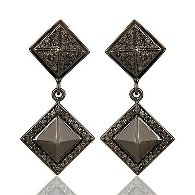 #ad 925 Sterling Silver Pyramid Design Pave Diamond Dangle Earrings Jewelry $86.63