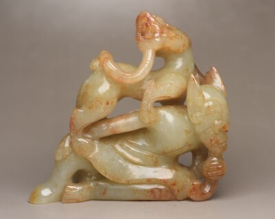 #ad Chinese Old Natural Hetian Jade Carved Beast Figure Statue Nice Unique Figurine $219.99