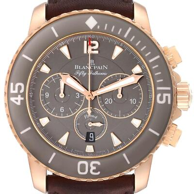 #ad Blancpain Fifty Fathoms Flyback Rose Gold Grey Dial Mens Watch 5085F Box Card $29550.00