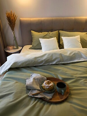 #ad Natural Cotton Double Sided Duvet Cover Olive and Cream Twin Full Queen King $99.00