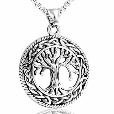 #ad Stainless Steel Celtic Tree of Life Pendant Necklace Irish Knot Silver Gift $7.99