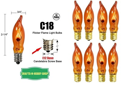 #ad Lot of 8 Flicker Flame Light Bulbs E12 Candelabra Base 3 watt Amber Orange $10.69