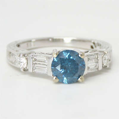 #ad NYJEWEL 18k White Gold 1.5ct Blue amp; White Diamond Ring Center Blue Dia 1.14ct $2999.00