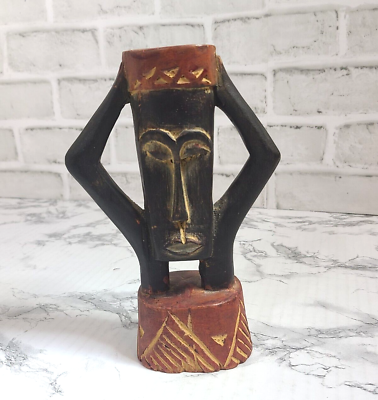 #ad African Carved Wood Candle Holder Native Carving Statue $24.97