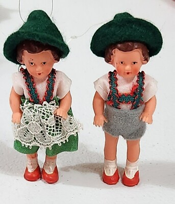 #ad Vintage ARI German Rubber Christmas Dolls Girl Boy White Lace 3.25quot; Ornaments? $43.21