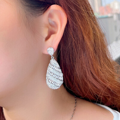 #ad Women Wedding Bridal Earrings Silver Plated Cubic Zircon Dangle Drop New Jewelry $10.44