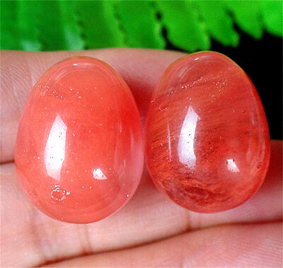 #ad 2Pcs 21x16mm Red Cherry Quartz No Hole Egg Polished Reiki Energy Decor BQ69563 $8.99