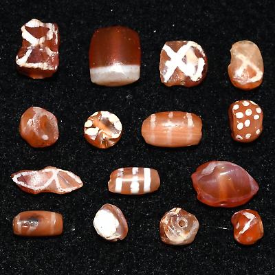 #ad 15 Large Ancient Etched Carnelian Beads with Rare Pattern in Very Good Condition $300.00