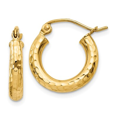 #ad 14k Yellow Gold Diamond cut 3mm Round Hoop Earrings L 16 mm W 3 mm $175.50