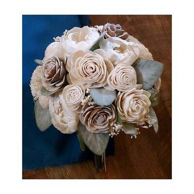 #ad Off White Brown Natural Bridal Bouquet Artificial Sola Wood Wedding Flowers $20.00