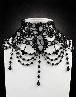 #ad Restyle Victorian Gothic Burlesque black Beaded Chandelier Choker Necklace $48.00