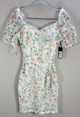 #ad Guess White Floral Lace Babydoll Dress Bodycon Mini Open Back Cocktail Sz 2 NWT $33.99