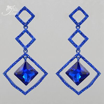 #ad Women Blue Crystal Rhinestone Chandelier Drop Dangle Earrings 02807 Prom $13.99