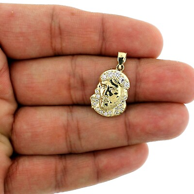#ad Mens Real 10K Yellow Gold CZ Jesus Head Face Pendant 10KT Gold Charm $129.99