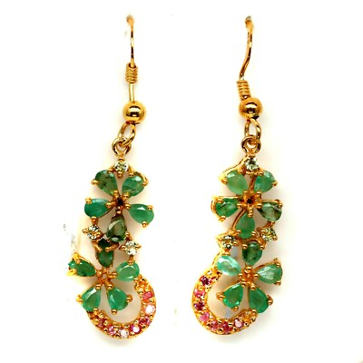 #ad Shola Real Natural Green Emerald amp; Sapphire Earrings Sterling Silver E437 $96.87