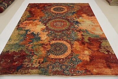 #ad 8x10 Blue Modern Mamluk Afghan Hand Knotted Abstract Medallion Area Rug $1999.00