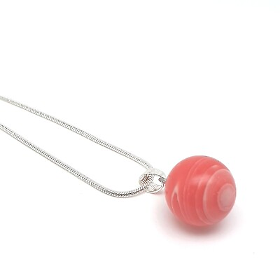 #ad Simulated Rhodochrosite Round Ball Crystal Pendant Silver Plated Chain Necklace GBP 8.95