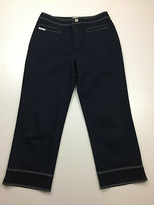 #ad ST JOHN SPORT Womens sz 2 Dark Wash White Stitching Slit Hem Cropped Jeans $20.40