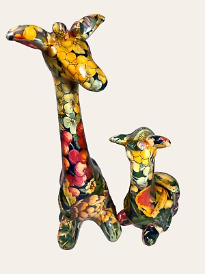 #ad Decoupage Giraffe Figurines Motheramp;Baby LaVie Safari Glazed Ceramic 7” amp; 11” $28.00