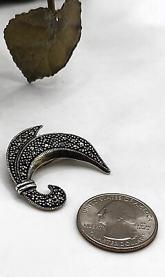 #ad 925 Sterling Silver Vintage Art Deco Sparkling Marcasite Swirl Brooch Pin $21.75