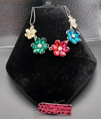 #ad New Betsey Johnson Colorful Rhinestone Flower Statement Necklace With Tag $19.99