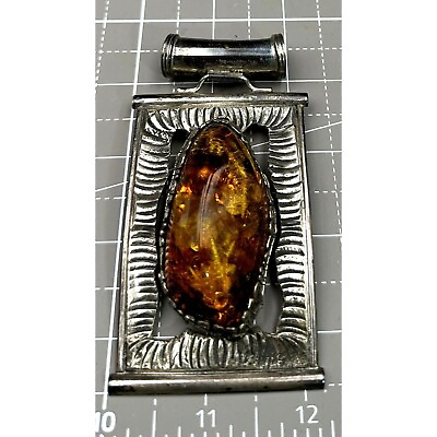 #ad David Troutman Massive Silver Creations Sterling Silver Amber Pendant $625.00
