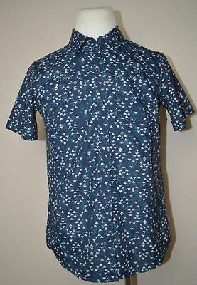 #ad Duluth Trading Co. Shirt Blue Geometric Hawaiian Women#x27;s Size Medium Poly 61645 $14.99