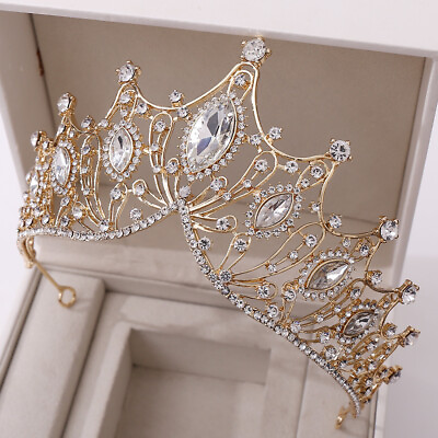 #ad Crystal Crown Tiara Crown Wedding Vintage black Baroque Queen Crown Pearl $20.99