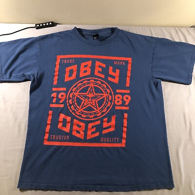 #ad Obey T Shirt Men’s Large Blue Red Graphic $10.00