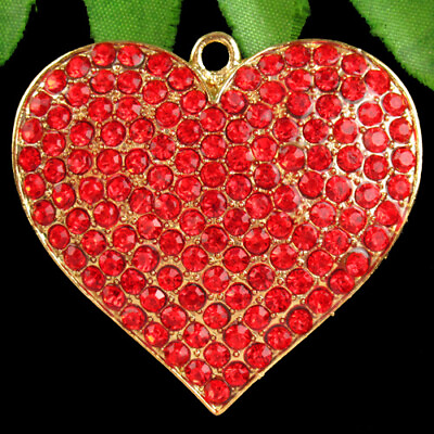#ad SJ97346 Red Rhinestone Tibetan Golden Heart Pendant Bead 53x50x12mm $10.91