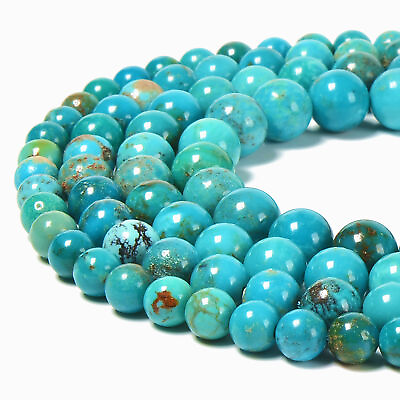 #ad Natural Genuine Blue Turquoise Smooth Round Beads 4mm 6mm 8mm 10mm 15.5quot; Strand $37.99