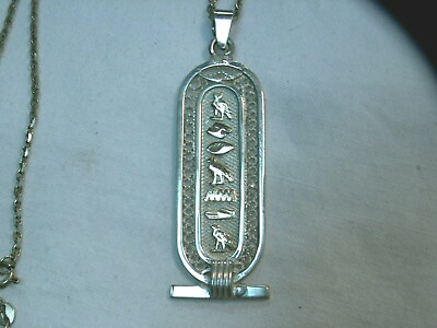 #ad Sterling Silver14K Gold Egyptian Cartouche and Hieroglyphics Pendant Necklace $49.97