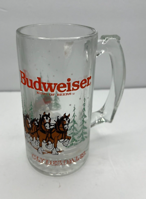 #ad Budweiser Anheuser King Of Beers Clydesdales Glass Holiday Mug Stein 1989 READ $5.99