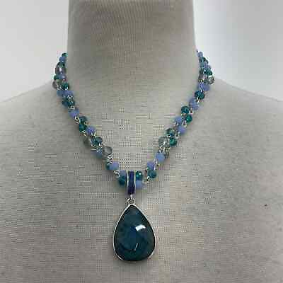 #ad Napier Silver Tone Chain Blue Colored Teardrop Pendant Necklace $55.00