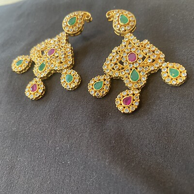 #ad 18k on4k gold Statement Earrings Dangler Chandelier Real 750 Ruby Emerald $219.99